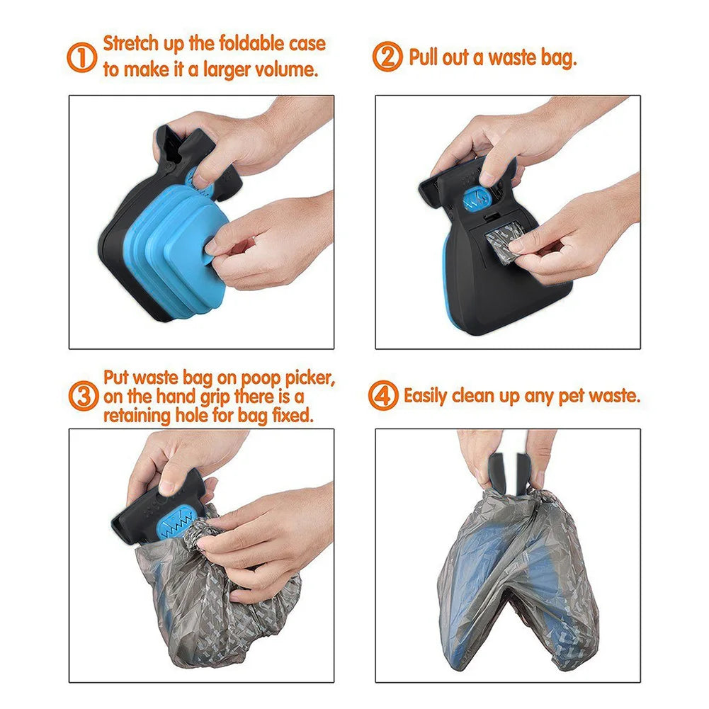Foldable Dog Pooper Scooper with Biodegradable Bag Roll for Efficient Waste Cleanup