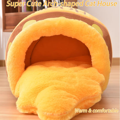 Honey Pot Cat Cave Bed - Plush Rebound Sponge Pet Nest with Removable and Washable Cushion, Adorable Cartoon Design for Small Cats and Breeds